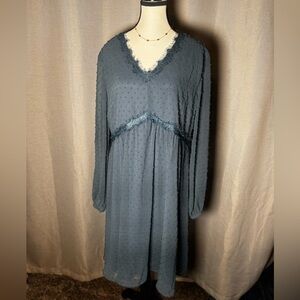 Blue Long Sleeve Maternity Dress with fabric detailing